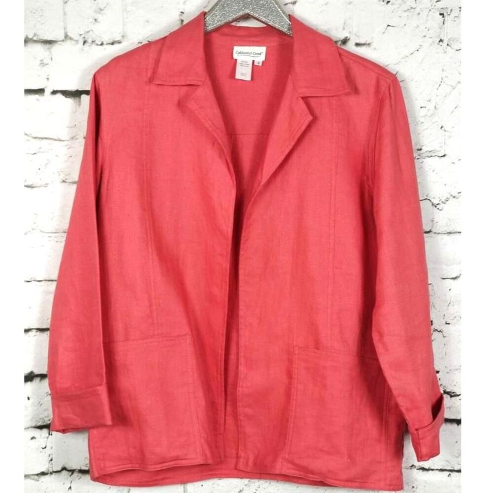 COLDWATER CREEK Lagenlook Minimalist Open Front 100% Linen Blazer Oversize Small